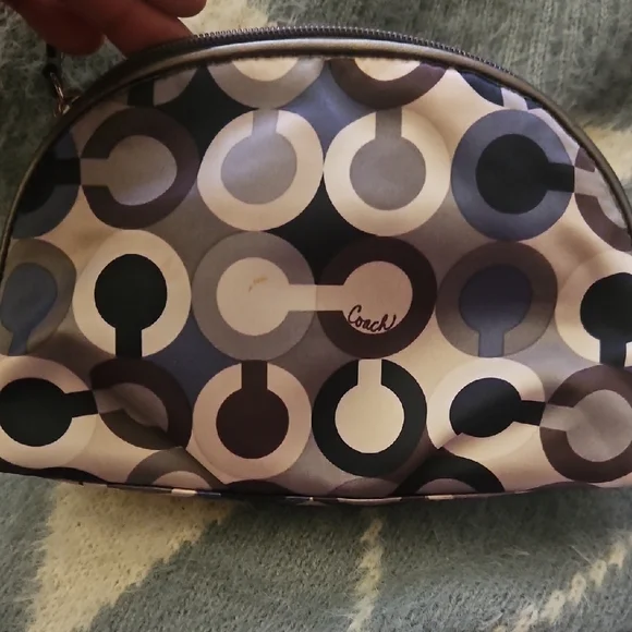 Coach Signature Pattern Cosmetic Bag in Blue and Gray - Picture 3 of 5